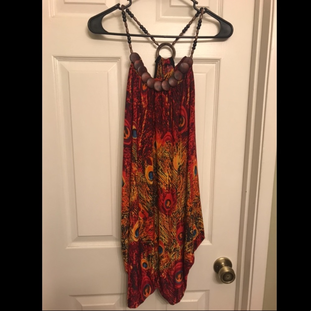 Red peacock beach dress